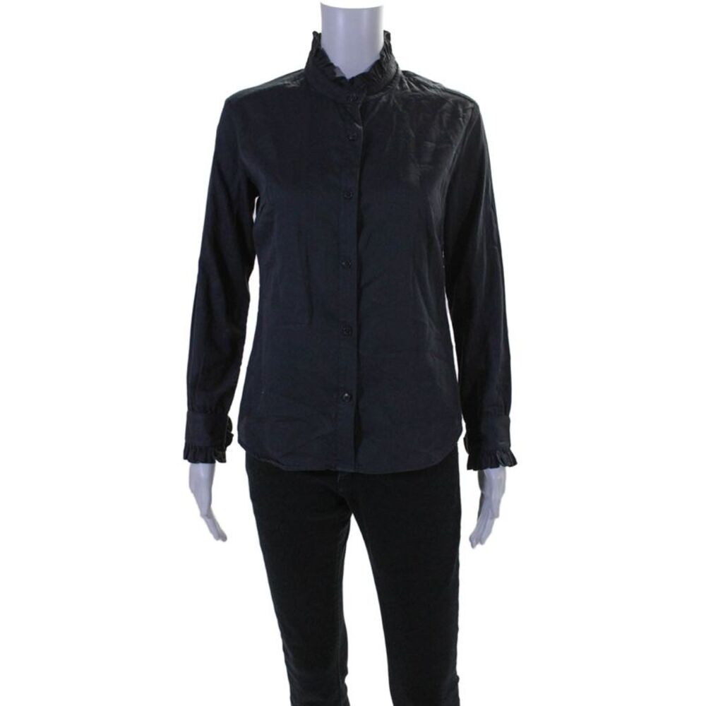 Gilber Gilmore Womens Button Front Long Sleeve Shirt Black Cotton Size XS